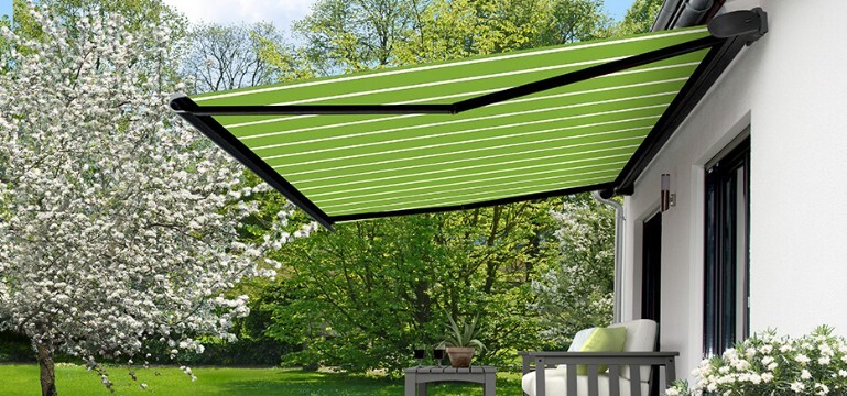 Green striped awning