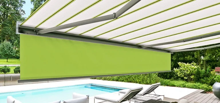 Green and white awning